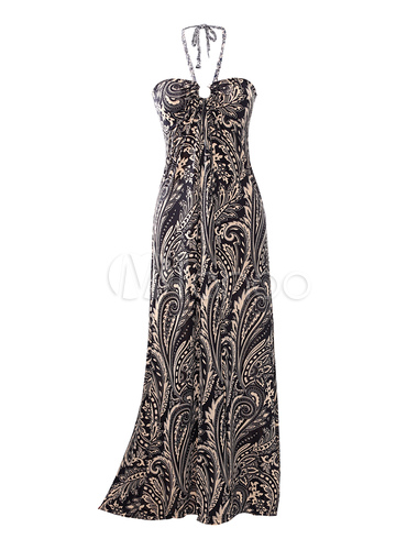 Halter Paisley Spandex Maxi Dress for Woman - Milanoo.com