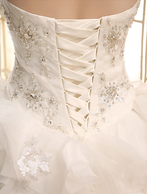 Ball Gown Neck Applique Tulle Floor-Length Ivory Wedding Dress ...