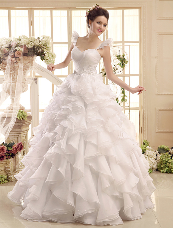 Sweetheart Neck Applique Floor-Length Ivory Wedding Dress For Bride ...