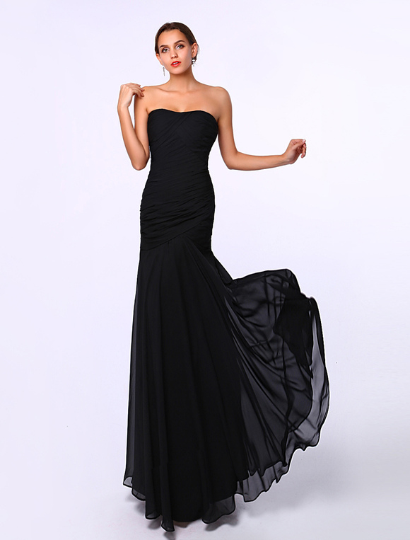 Black Mermaid Strapless Chiffon Dress For Mother of the Bride - Milanoo.com