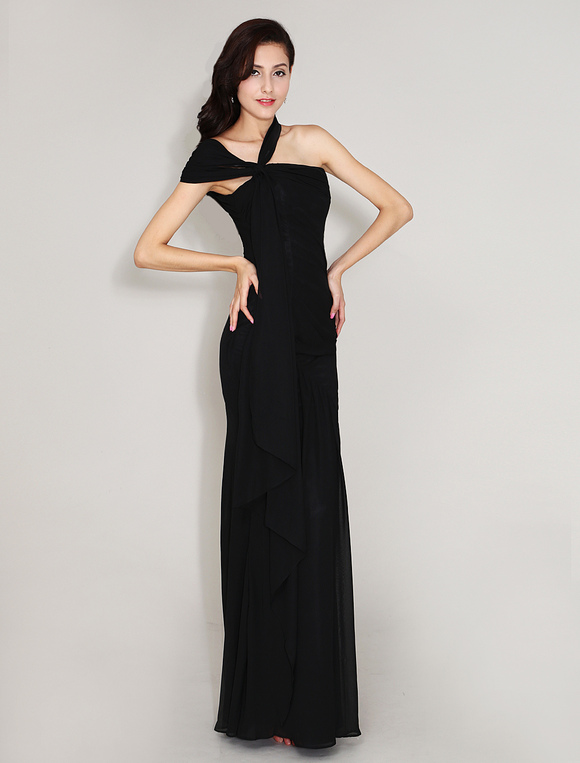 Mermaid Cascading Ruffle Evening Dress With One-Shoulder Floor-Length ...