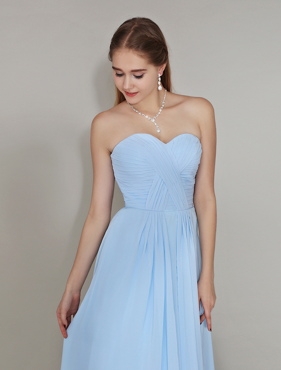 Pastel Blue Bridesmaid Dress Sweetheart Neck Floor Length Chiffon ...