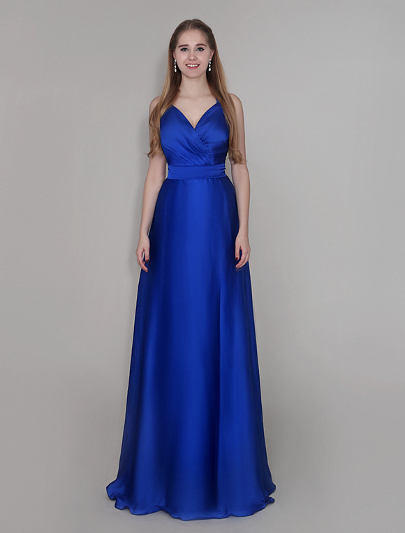 Mariage Robes de soirée pour mariage | Robe demoiselle d'honneur bleue royale plissée de col V Robes pour les invités de mariage - EH86987
