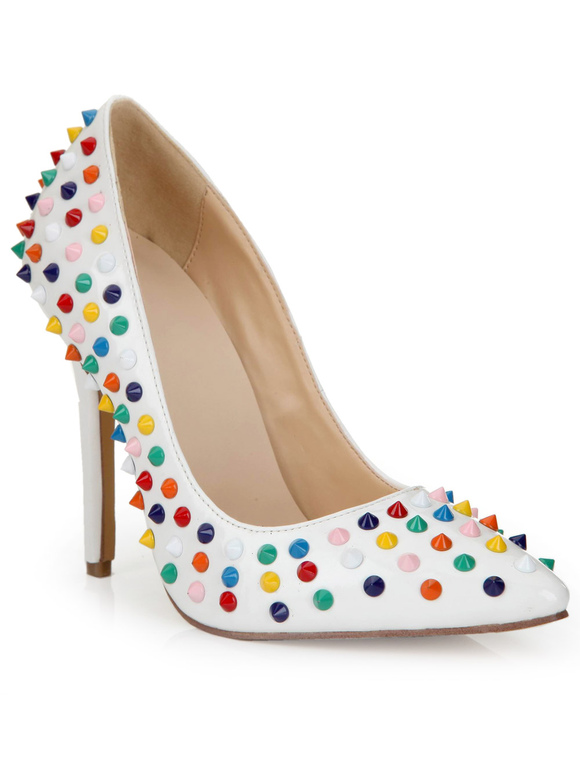Multi Color Studded PU Leather Attractive Pointy Toe Shoes - Milanoo.com