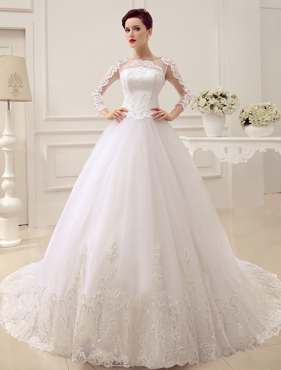Boda Vestidos de novia | Vestido de novia princesa 2022con cola catedral con escote redondo con 3/4 manga - YC51650
