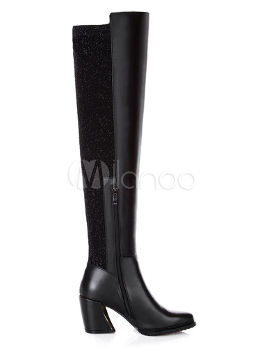 Fashionable Pointed Toe Slip-On Cowhide Over the Knee Boots for Woman ...