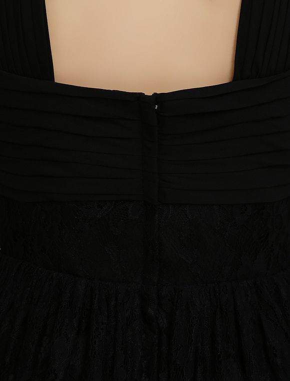 Halter Black Bridesmaid Dress With Lace In Knee Length - Milanoo.com