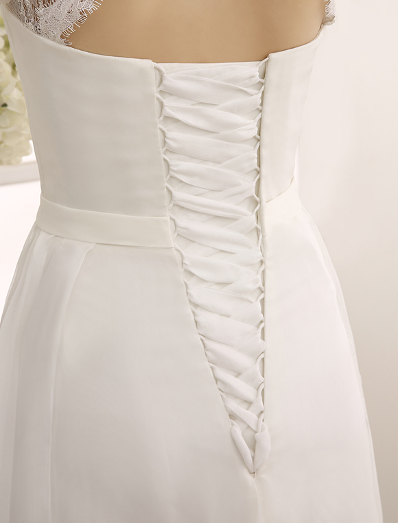 Ivory Sweep Chiffon Wedding Dress with Beaded Lace Milanoo - Milanoo.com