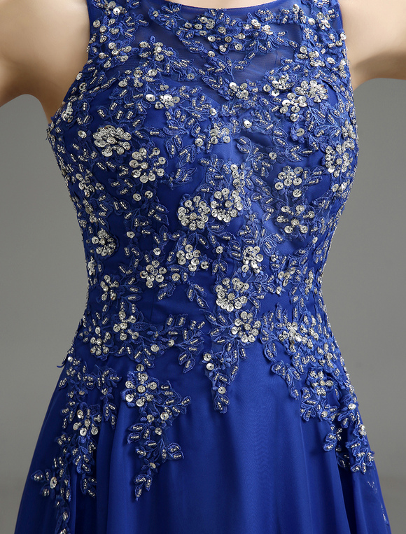 Royal Blue Applique Beaded Chiffon Dress For Mother Of The Bride