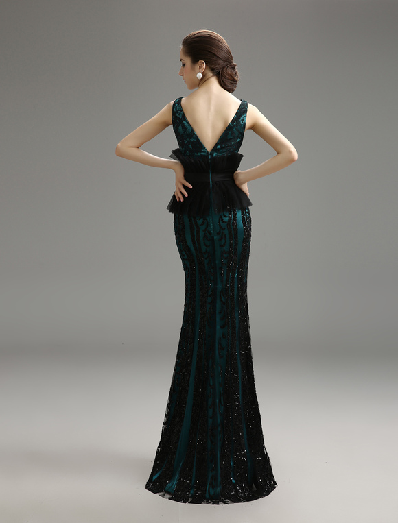 Lace Peplum Evening Dress With V-Neck - Milanoo.com