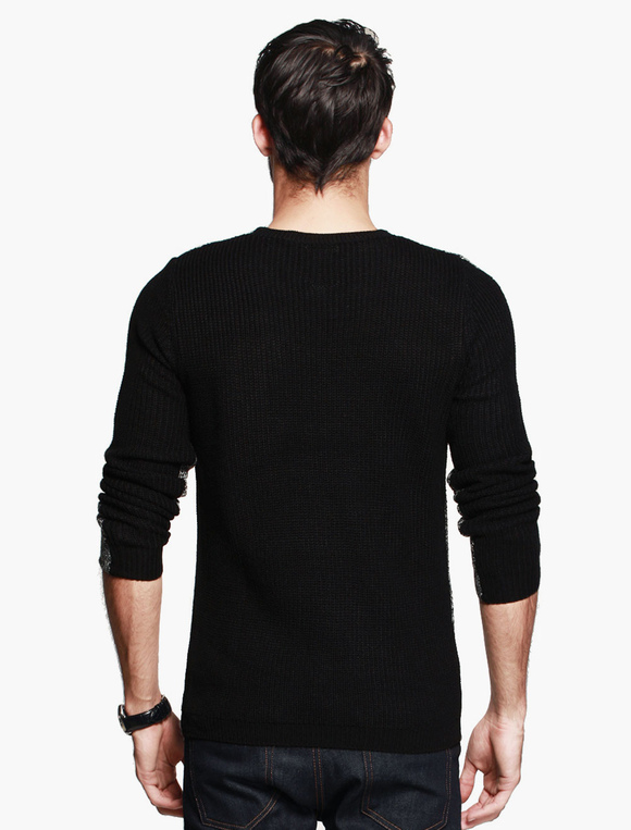 Slim Fit Sweater in Melange with Color Block - Milanoo.com