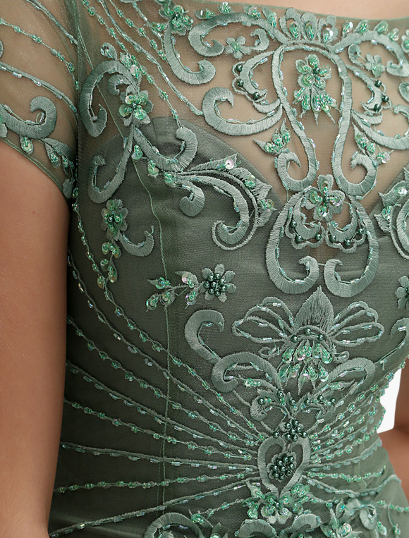 Sage Green Mother Of Bride Dress Mermaid Beading Embroidered Illusion ...
