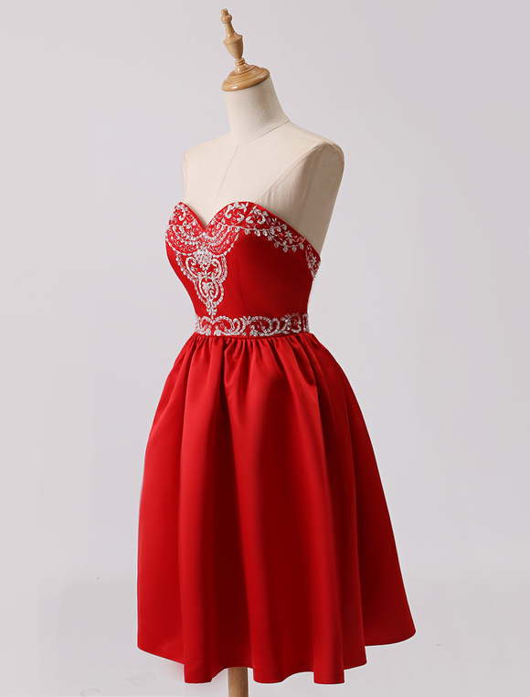 Short Sweetheart Satin Prom Dress With Embroidered Bodice - Milanoo.com