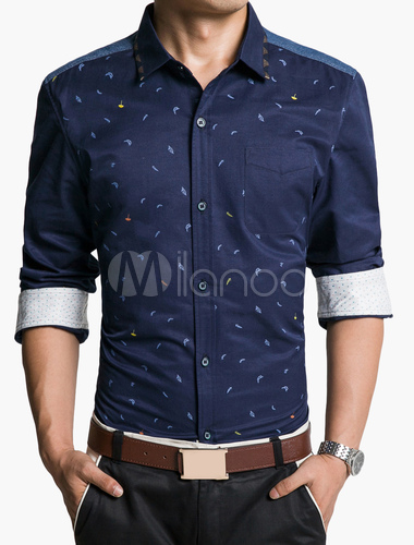 Button-up Long Sleeve Shirt in Pattern - Milanoo.com