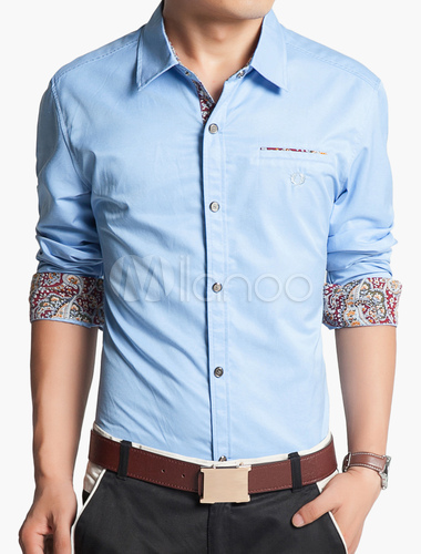 Button-up Long Sleeve Shirt with Floral Lining - Milanoo.com