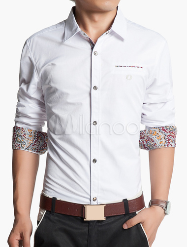 Button-up Long Sleeve Shirt with Floral Lining - Milanoo.com