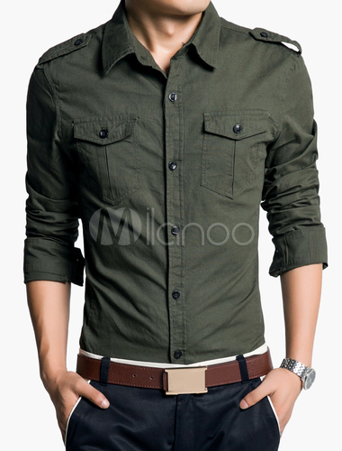 Button-up Long Sleeve Shirt with Pockets - Milanoo.com