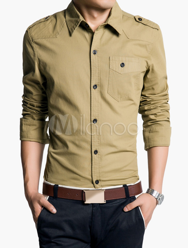 Button-up Long Sleeve Shirt in Solid Color - Milanoo.com