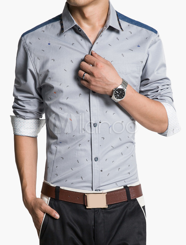 Button-up Long Sleeve Shirt in Pattern - Milanoo.com