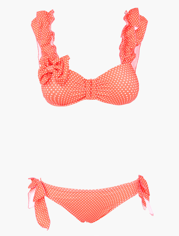 Bow decor dot printed swimsuit with coverup  milanoocom
