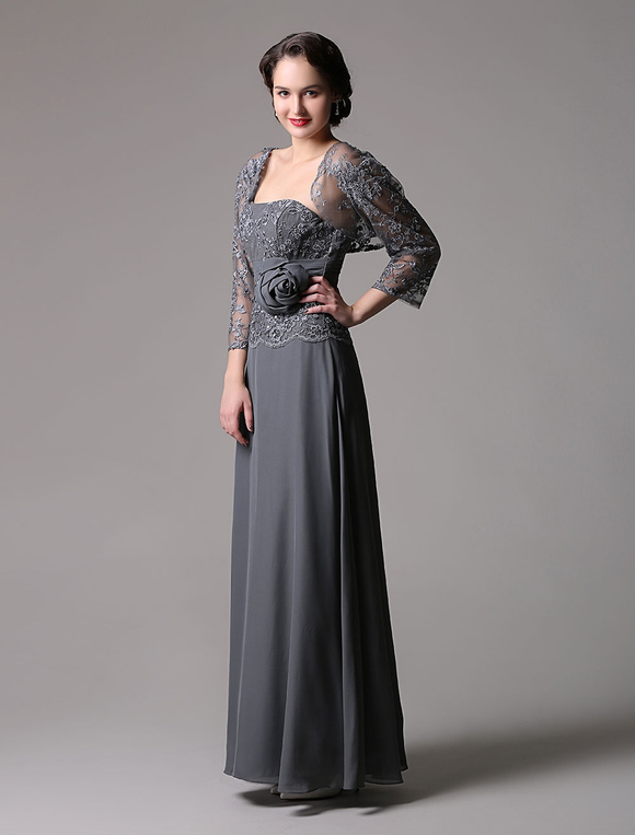 A-Line Floor-Length Chiffon Lace Applique Dress With Tulle Wrap ...