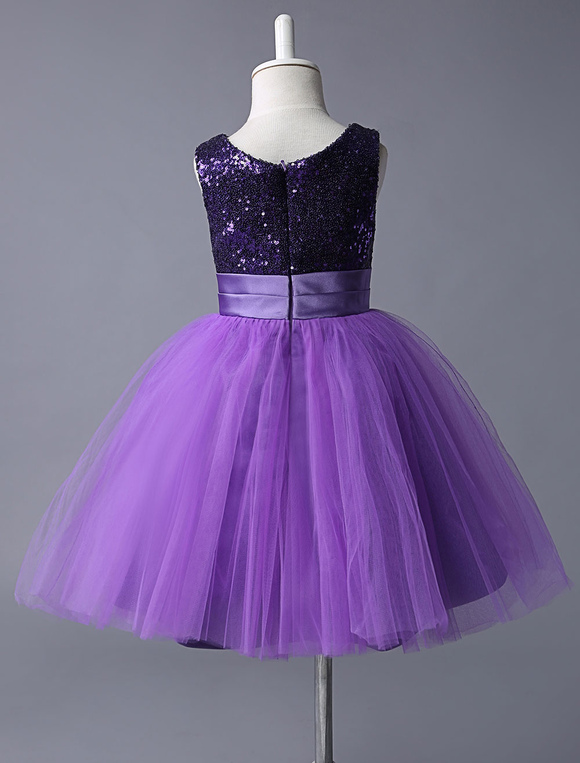 Purple Flower Girl Dresses Sequined Bodice Tulle Tutu Dress Sleeveless ...
