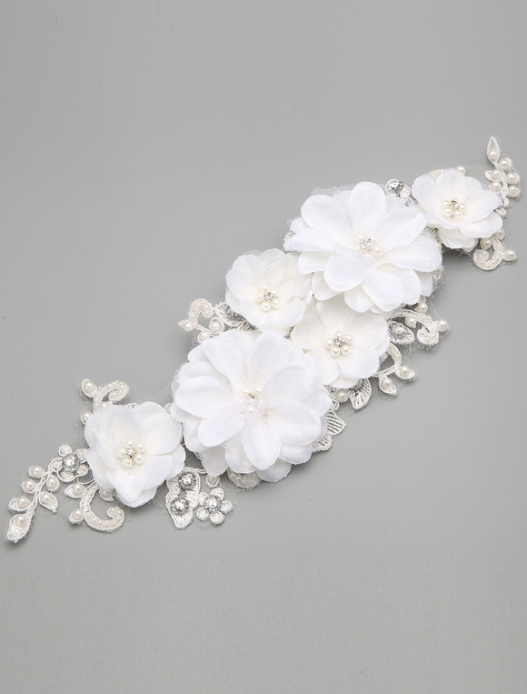 Wedding & Events Wedding Accessories | White Net Flower Pearl Wedding Head Flower - IO50100