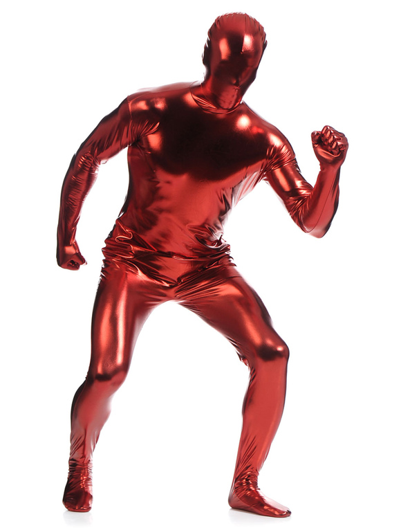 Dark Red Zentai Suit Adults Full Body Shiny Metallic Bodysuit for Men ...