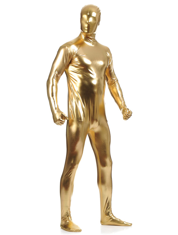 Golden Zentai Suit Adults Full Body Shiny Metallic Bodysuit for Men ...