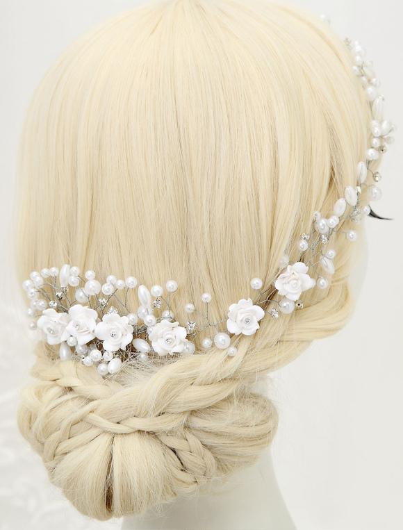 Boda Accesorios de boda | Diadema de novia flor con encanto peine con decoración de diamantes de imitación de perlas - NE39490