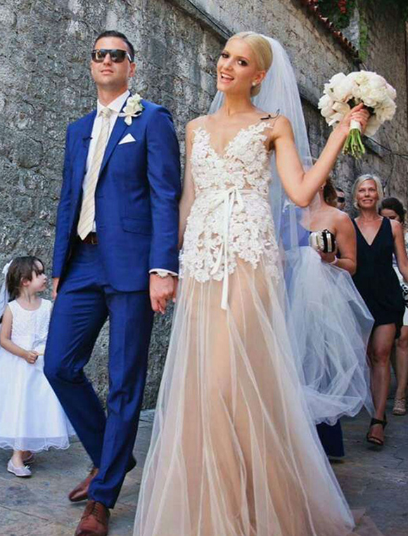 Elegante Neu Strand Hochzeitskleid Brautkleid Chiffon Spitze Kleid