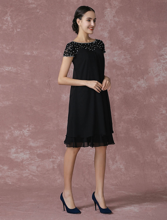 Black Mother Of The Bride Dress Chiffon Cocktail Dress Beading A Line ...