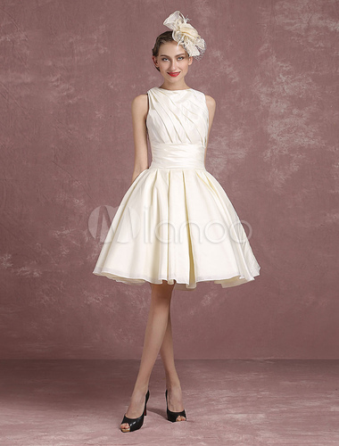 Short Wedding Dress Ivory Vintage Bridal Dress Taffeta Back Detail Bow ...