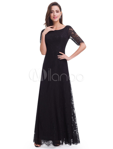 Black Evening Dresses Lace Half Sleeve Illusion Mother Of The Bride ...