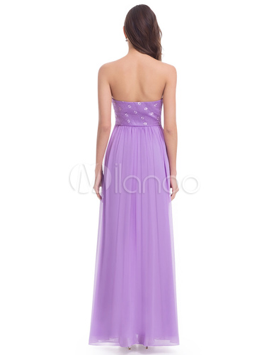 Lilac Bridesmaid Dresses Long Strapless Sweetheart Chiffon Ruched A ...