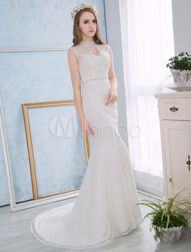 Mermaid Wedding Dresses Lace Ivory Bridal Dress Sleeveless