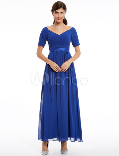  Wedding Guest Dresses Royal Blue  Mother Dress  Chiffon Half 