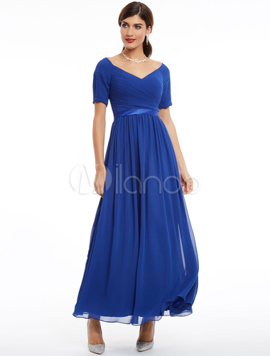  Wedding Guest Dresses Royal Blue  Mother Dress  Chiffon Half 