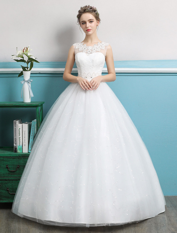 Boda Vestidos de novia | Vestidos de novia de la princesa 2022 vestidos de tul sin respaldo rebordear vestido de novia de Largoitud de flor - OG39008
