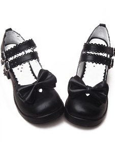 Lolitashow Plataforma Black PU Calçados Lolita Bow