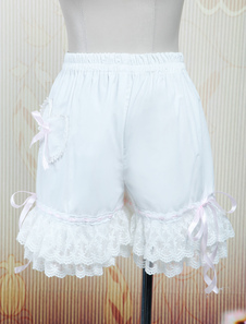 Baumwolle Loilita Bloomers Spitze-Ordnungs-Herz-Form-Taschen-Bogen-Band in Weiß Lolita Hosen 2023