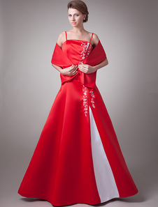 Brautmutterkleider A-Linie- Abendkleider für Hochzeit Rot Günstige Abendkleider Satingewebe trägerlos Hochzeit bodenlang ärmellos