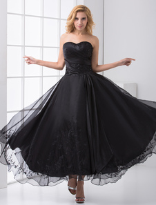 Black Strapless Backless Beaded Organza A-Line Prom Dress 