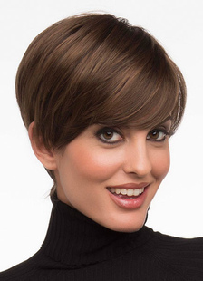 Pelucas cortas marrón fibra resistente al calor en capas rectas sintéticas del pelo para las mujeres