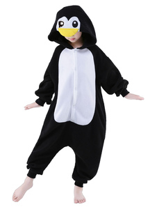 Kigurumi Pajamas Penguin Onesie Childrens Black Flannel Winter Sleepwear Mascot Animal Costume Halloween