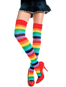 Women Cotton Stocking Rainbow Stripe Stretched Hosiery