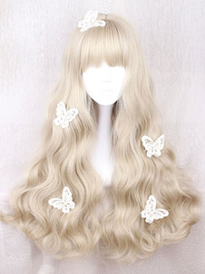Sweet Lolita Wig Long Curly Blunt Fringe Light Brown Wigs For Lolita