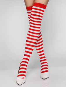 Red Striped Stockings Sexy Women Stretchy High Socks