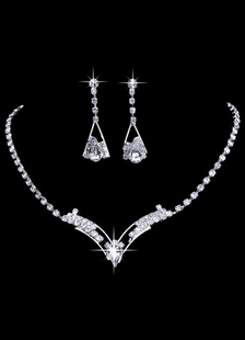 Conjunto de colar de prata nupcial de joias de casamento do vintage com strass Dangle brincos