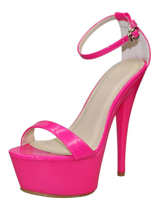 Sandali con tacco alto 2021 rosa rossa con Cinturino alla caviglia tacchi prismatici